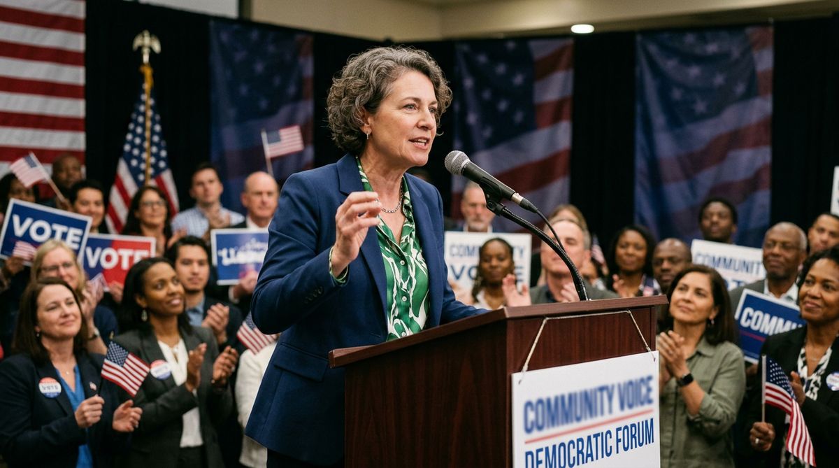 Demokratischer Kandidat h&auml;lt Rede bei einer Wahlkampfveranstaltung