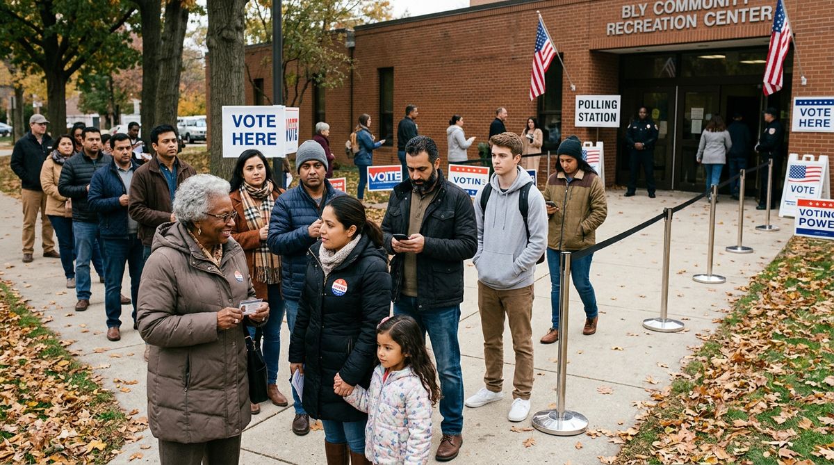 Verschiedene amerikanische W&auml;hler vor dem Wahllokal