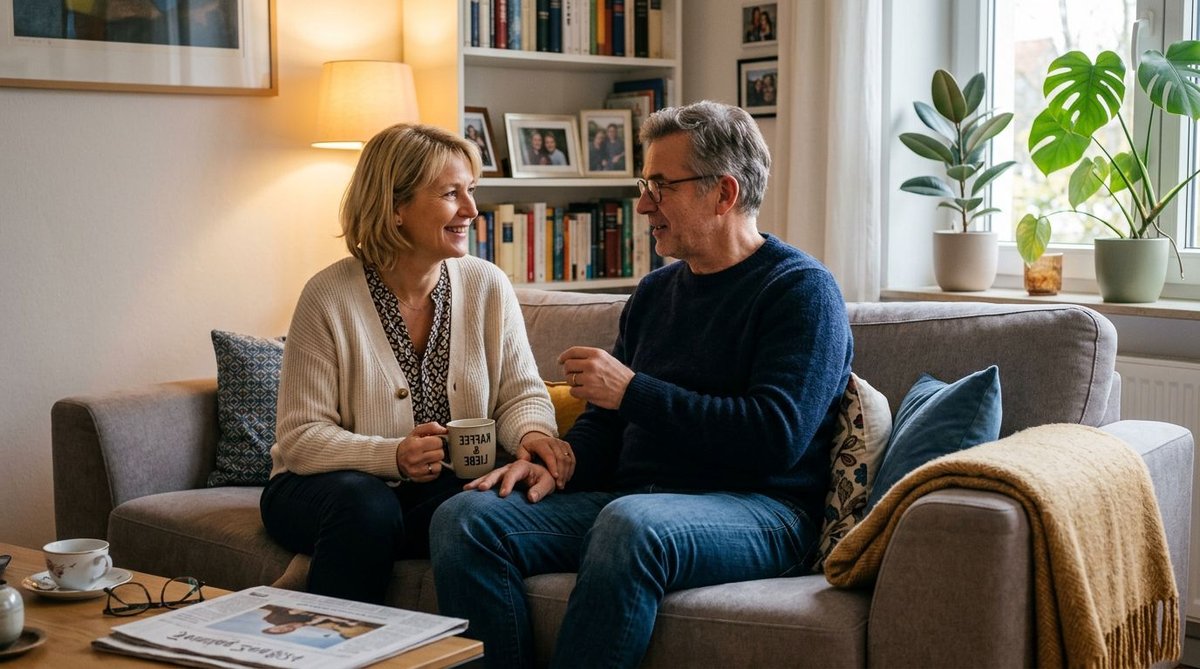 Ehepaar diskutiert &uuml;ber die Wiedervereinigung und Wahlentscheidung