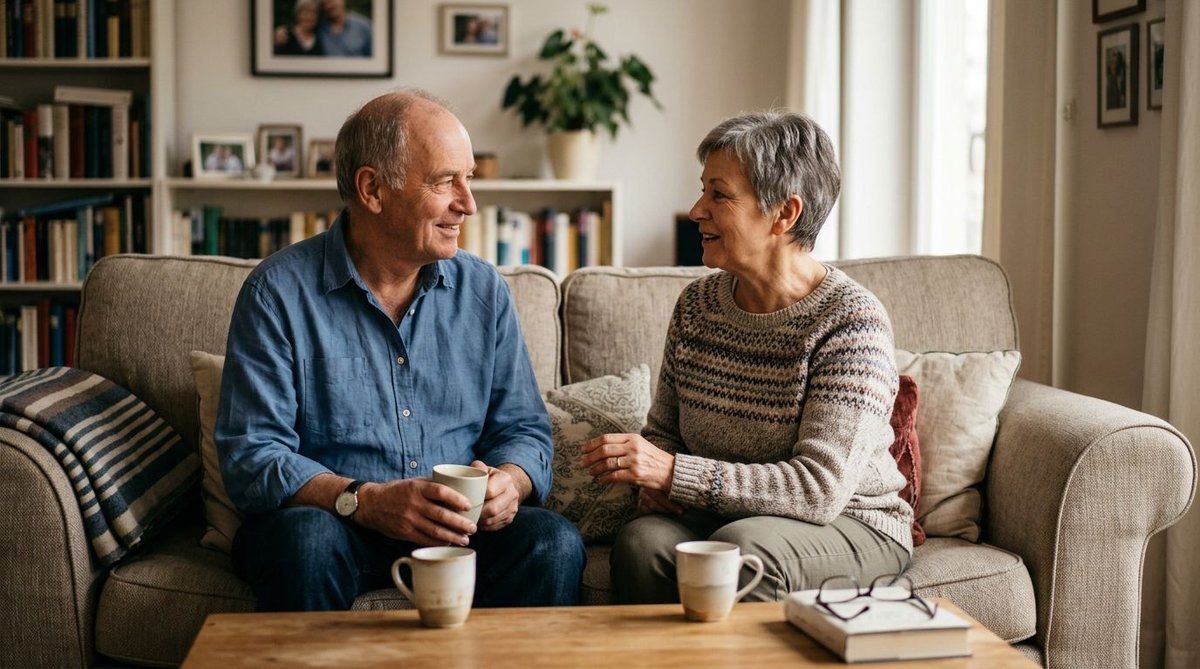 Ehepaar auf dem Sofa plant die Wahlentscheidung