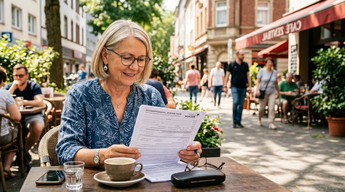 Frau f&uuml;llt einen Briefwahlantrag im Caf&eacute; aus