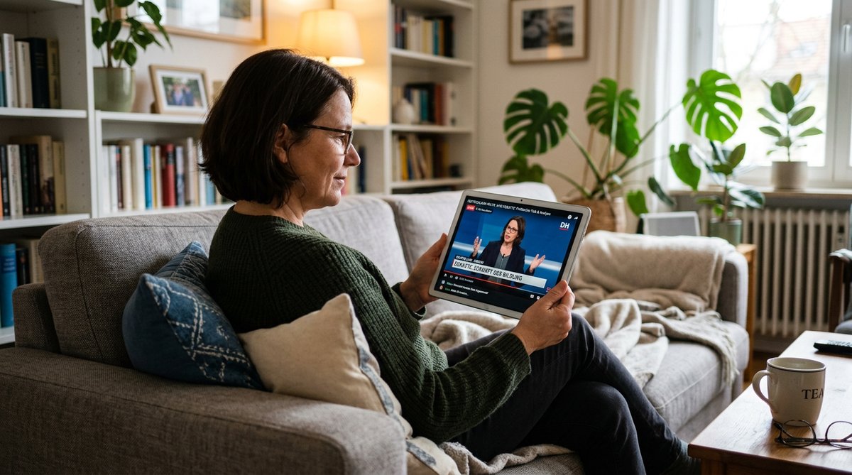B&uuml;rgerin informiert sich &uuml;ber das Grundgesetz
