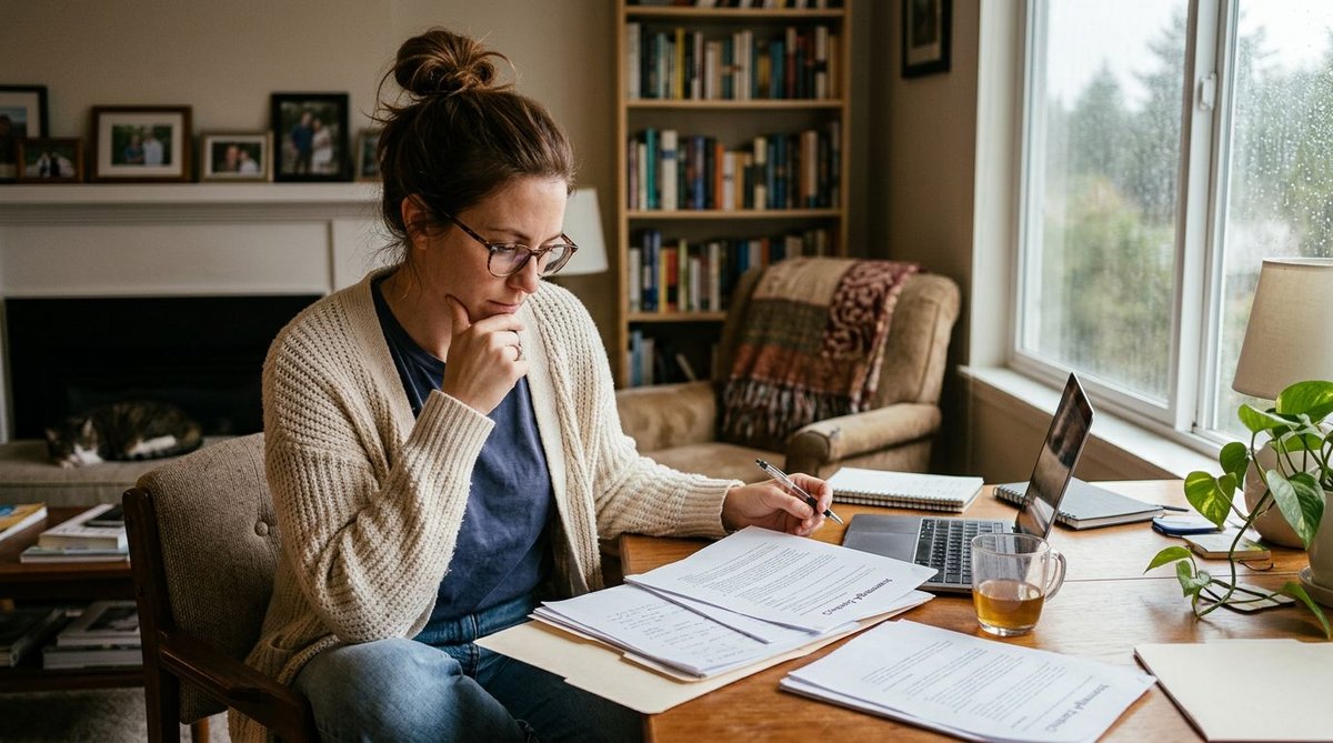 Frau liest Wahlunterlagen