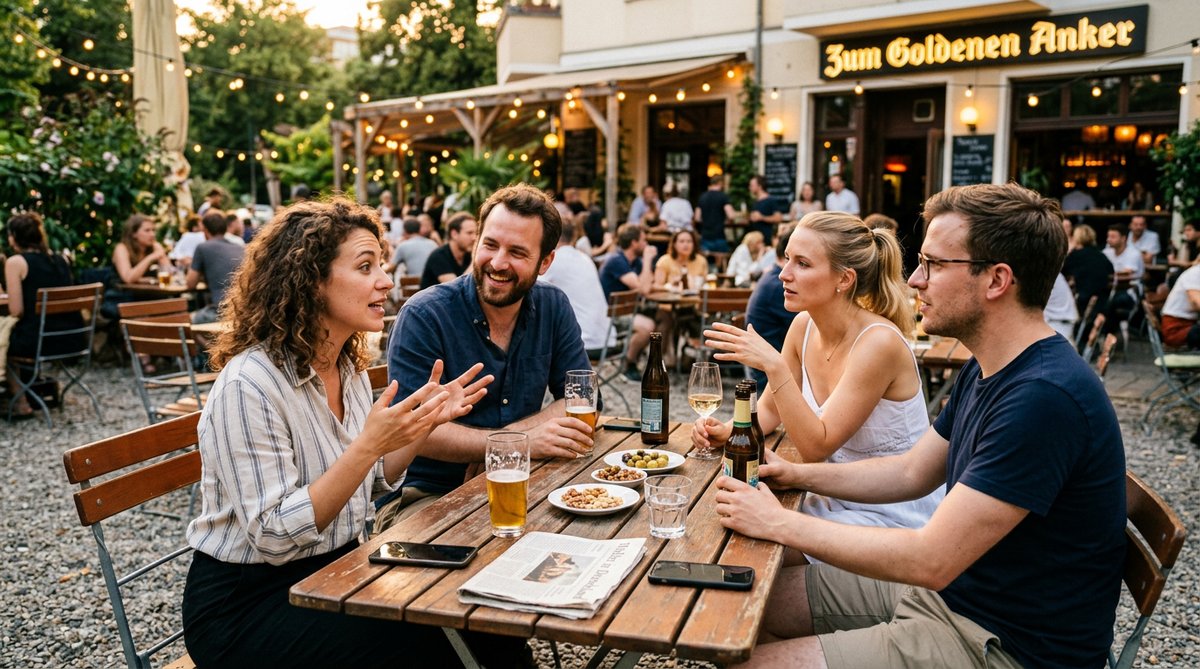 Gruppe diskutiert &uuml;ber Politik in einer Bar