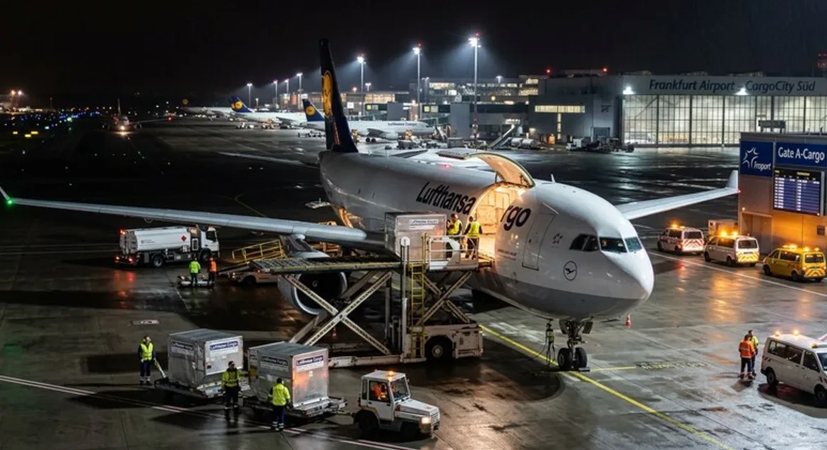 Frachtflugzeug am Flughafen Frankfurt, Symbolbild Auswanderung