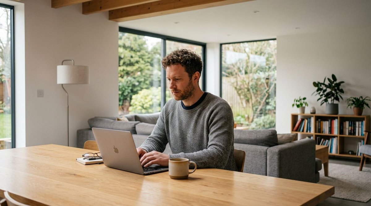 Mann informiert sich am Laptop &uuml;ber Politik in Niedersachsen