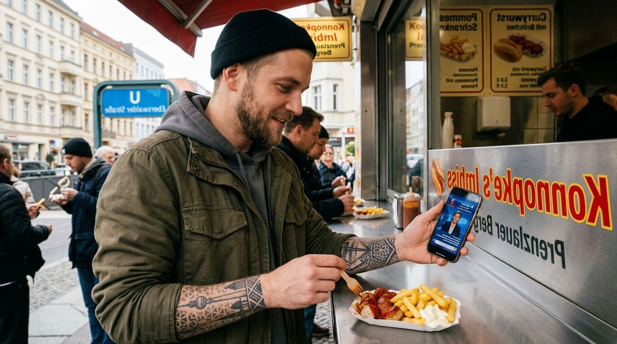 Mann informiert sich &uuml;ber politische Nachrichten in Chemnitz