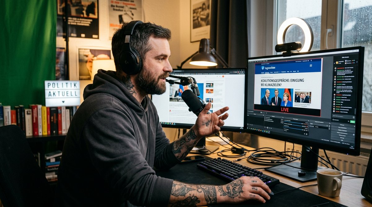 Mann verfolgt Bundestag-Livestream am Computer