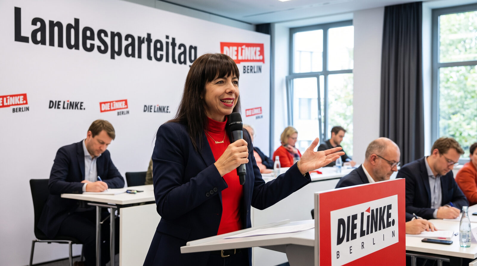 Elif Eralp bei einem Landesparteitag der Linken