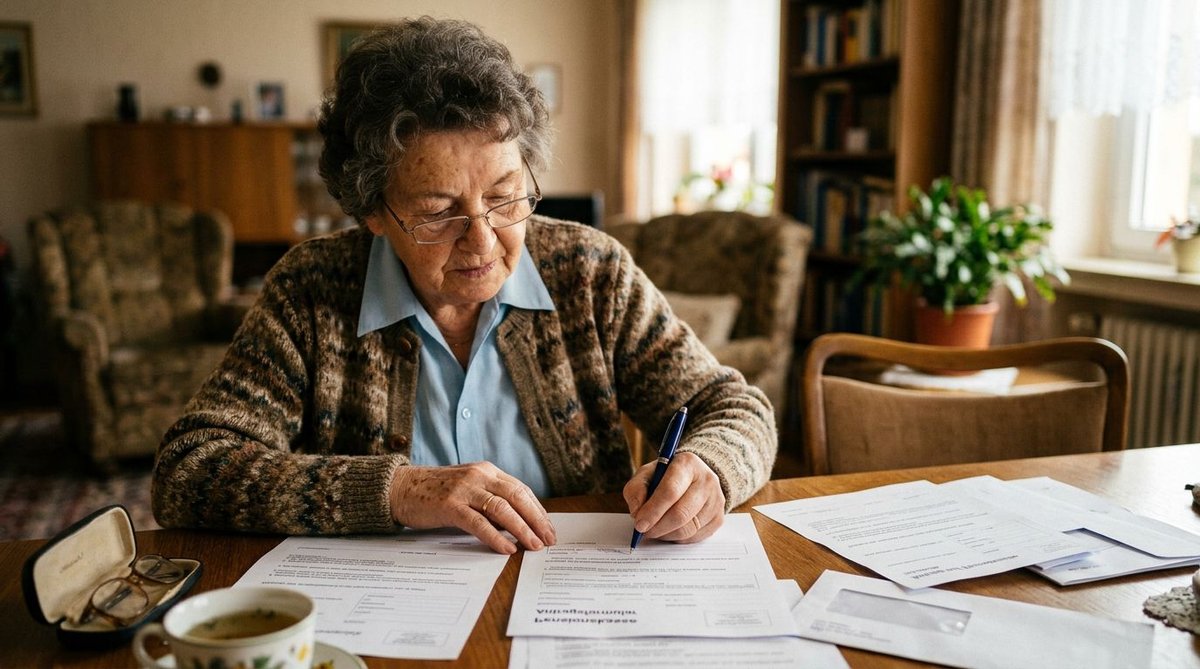 Rentnerin f&uuml;llt Wahlunterlagen aus