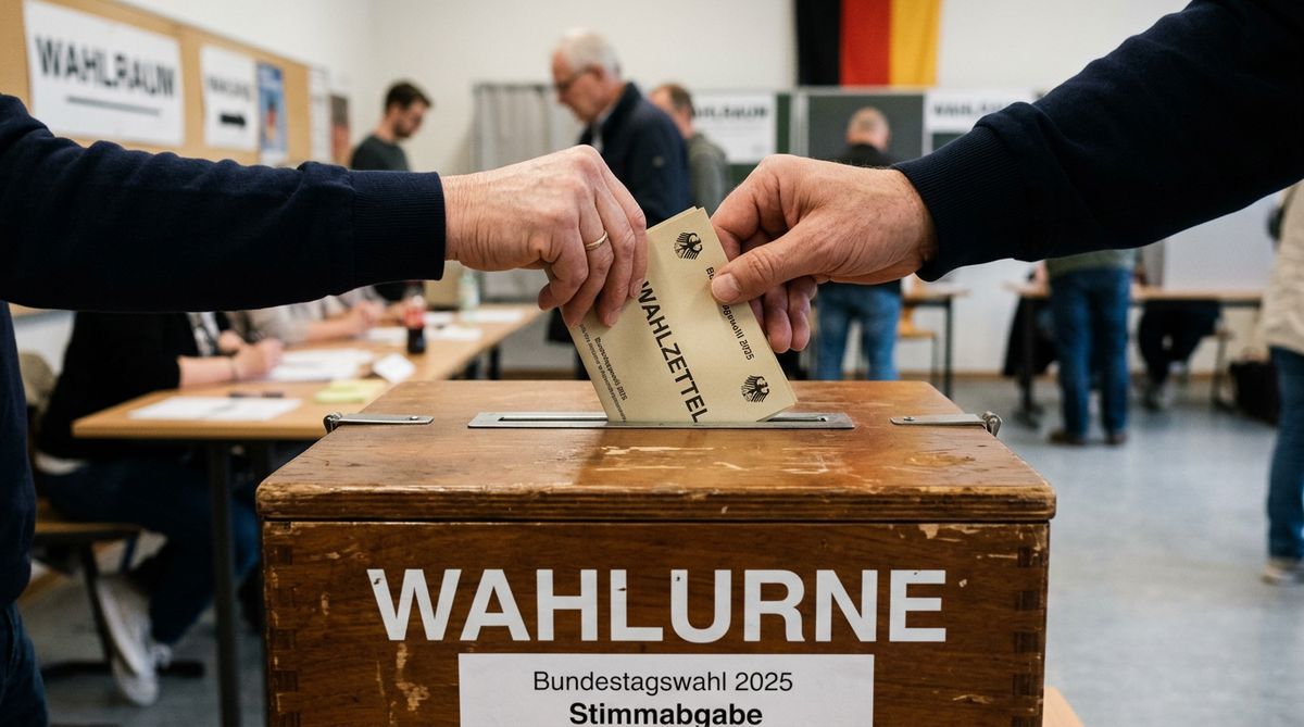 Stimmzettel und Wahlurne — Abstimmung bei der Bundestagswahl in Deutschland