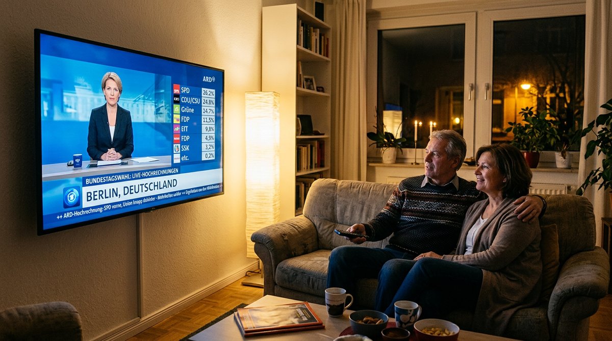 Wohnzimmer mit Fernseher am Wahlabend der Bundestagswahl