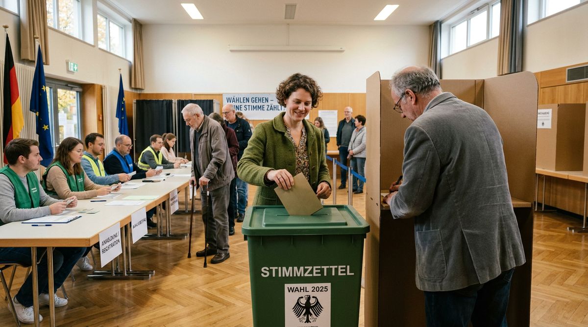Wählerinnen und Wähler im Wahllokal bei der Stimmabgabe — Demokratie in Deutschland