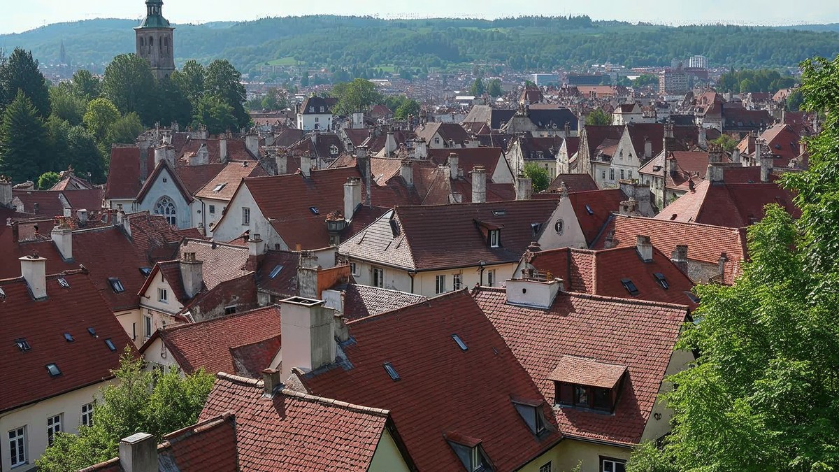 Wuppertal Uferpromenade und Verwaltungsgebäude im Sommer