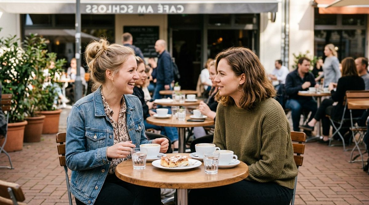 Zwei Frauen im Caf&eacute; &uuml;ber Wahlentscheidung